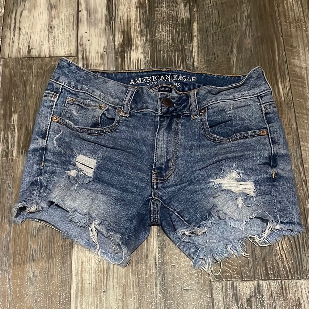 American Eagle Outfitters Blue Distressed Jean Shorts